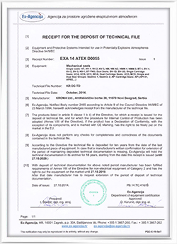 Explosion protection certificate ATEX